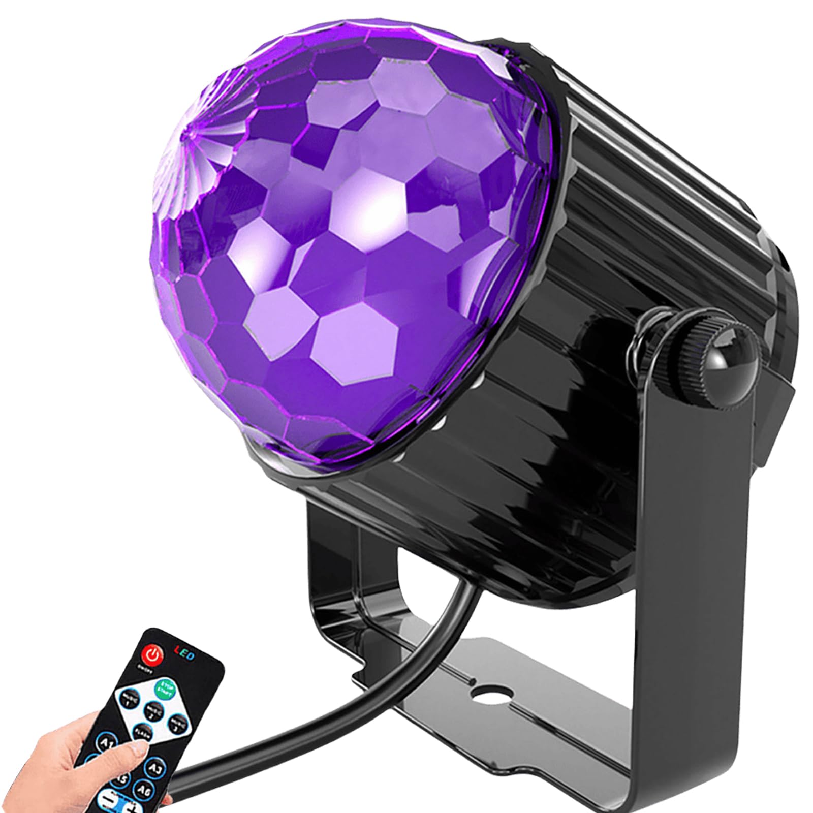 GOMETY Sfera da discoteca UV nera 6 W con telecomando, luce LED per feste, luce nera, controllo del suono che cambia colore, luce da discoteca, luce da palcoscenico