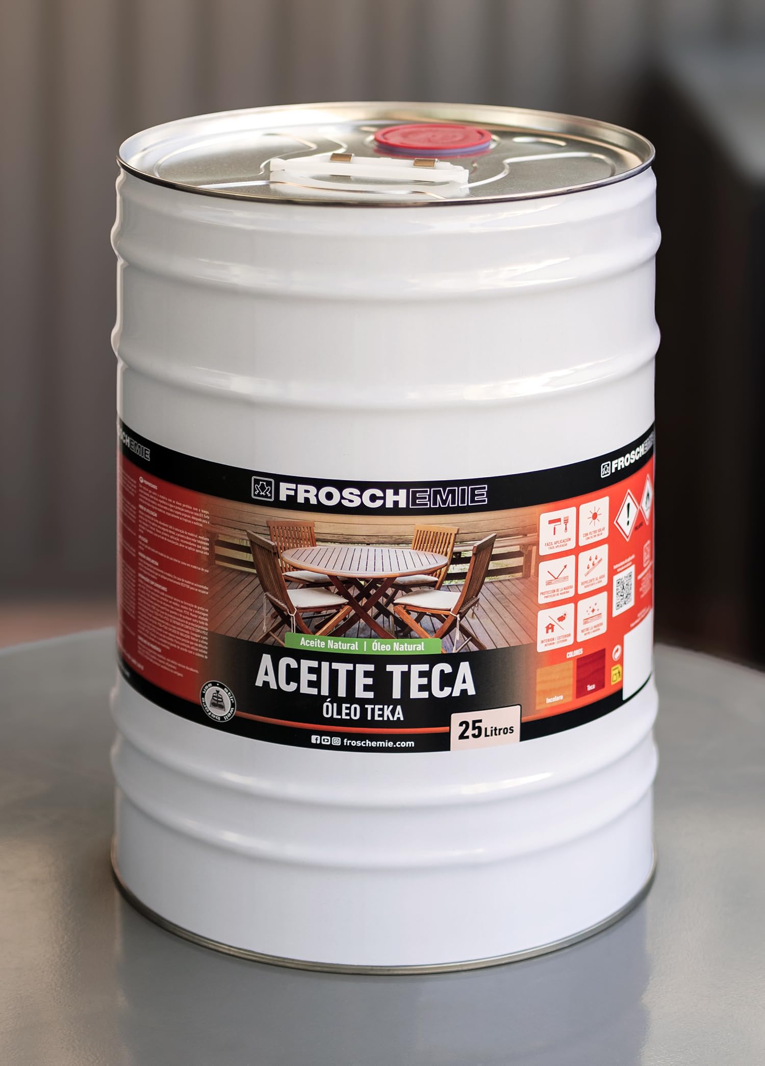 Olio di Teak Naturale FROSCHEMIE con Ingredienti Naturali | Facile applicazione, Filtro solare e idrorepellente | Arricchisce il legno | Protegge dalle intemperie | Incolore 25L