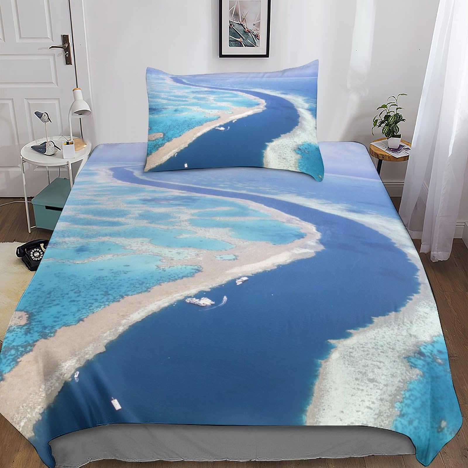 Parure de lit océan 3D en microfibre 135x200cm pour chambre d'enfant sur le thème marin
