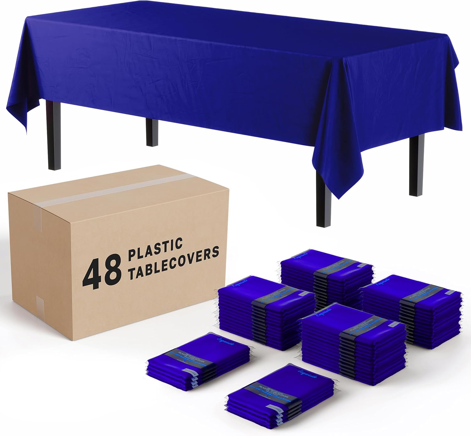 Navy rectangle tablecloths, 54" x 108", 48-pack