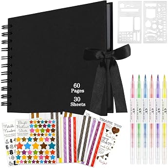 DIY Photo Album A5 15 x 21.5 cm Photo Book for DIY with 60 Black Pages 30 Sheets DIY Gluing Photo Album Photo Album Scrapbook Set for Baby Birthday Wedding Anniversary