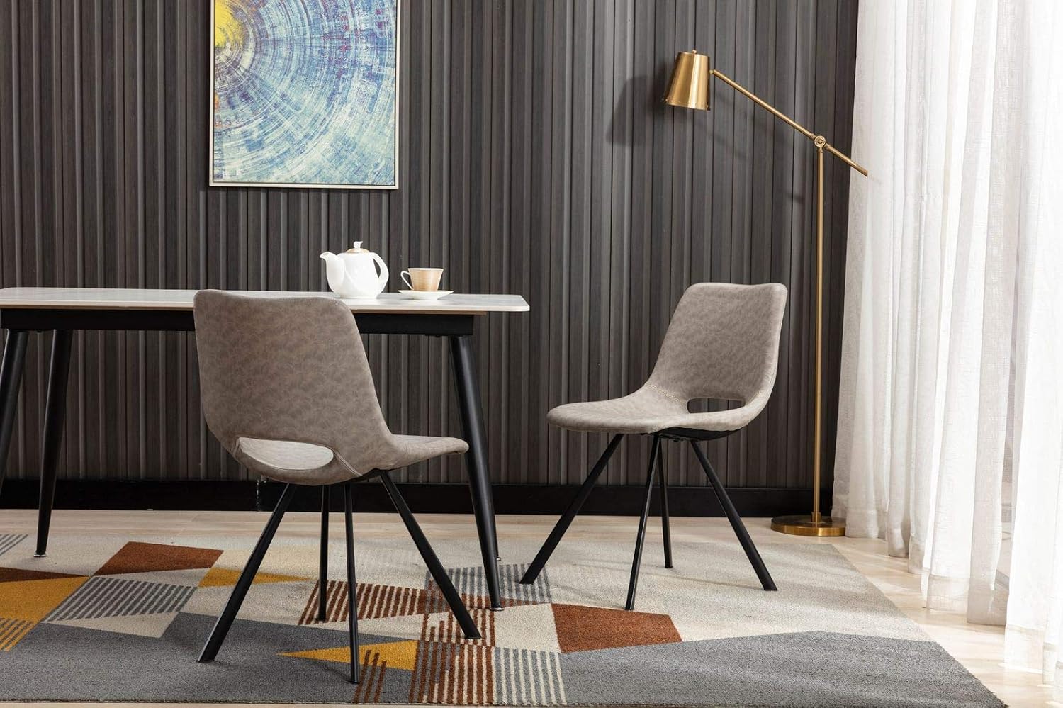 Vanity Art Mid-Century Modern Open Back Synthetic Leather Upholstered Dining Chairs Set of 2 Pcs Counter Bar Chairs (Gray) UC-14G