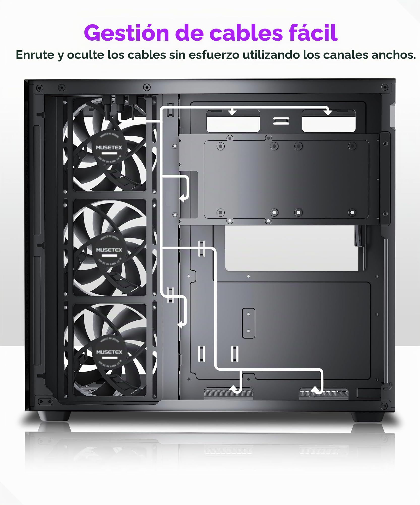 MUSETEX Y6 Caja PC ATX Torre Mediana Gaming con Tipo-C Cristal Templado 270° Negro