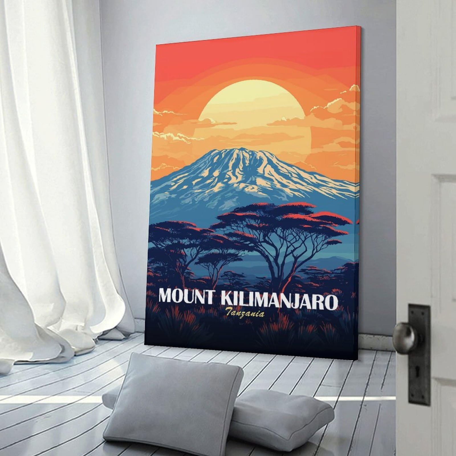 Junmoney Mount Kilimanjaro Tanzania Landscape Art Decorative Canvas Print 24x36inch(60x90cm), for Corridors, Hallways Or Apartment Entries, Decorative Wall Art for Narrow Spaces