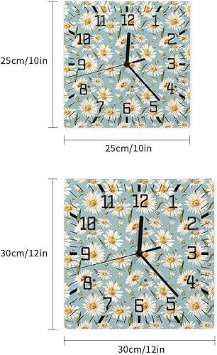 Miniatura 7 de Daisy Flower Wooden Wall Clock Silent Non Ticking, Spring Fall Rustic Floral Botanical Blue Square Wall Clock Battery Operated, Decor Clock for Home
