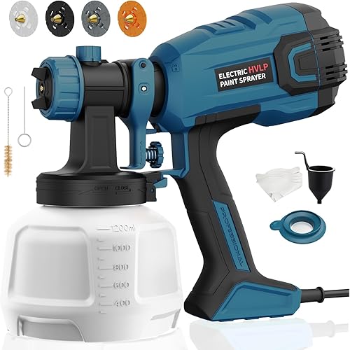 Paint Sprayer - 700W HVLP High Power Electric Spray Paint Gun with Adjustable Spray Width, 4 Nozzles & 3 Patterns, 40 Fl Oz Container, Easy to Clean, for Furniture, House, Fence, Walls, Etc.