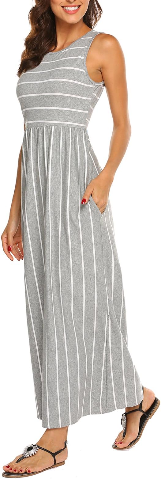 Hount Women's Summer Sleeveless Striped Flowy Casual Long Maxi Dress with Pockets