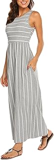 Women's Summer Sleeveless Striped Flowy Casual Long Maxi Dress with Pockets - Buy now