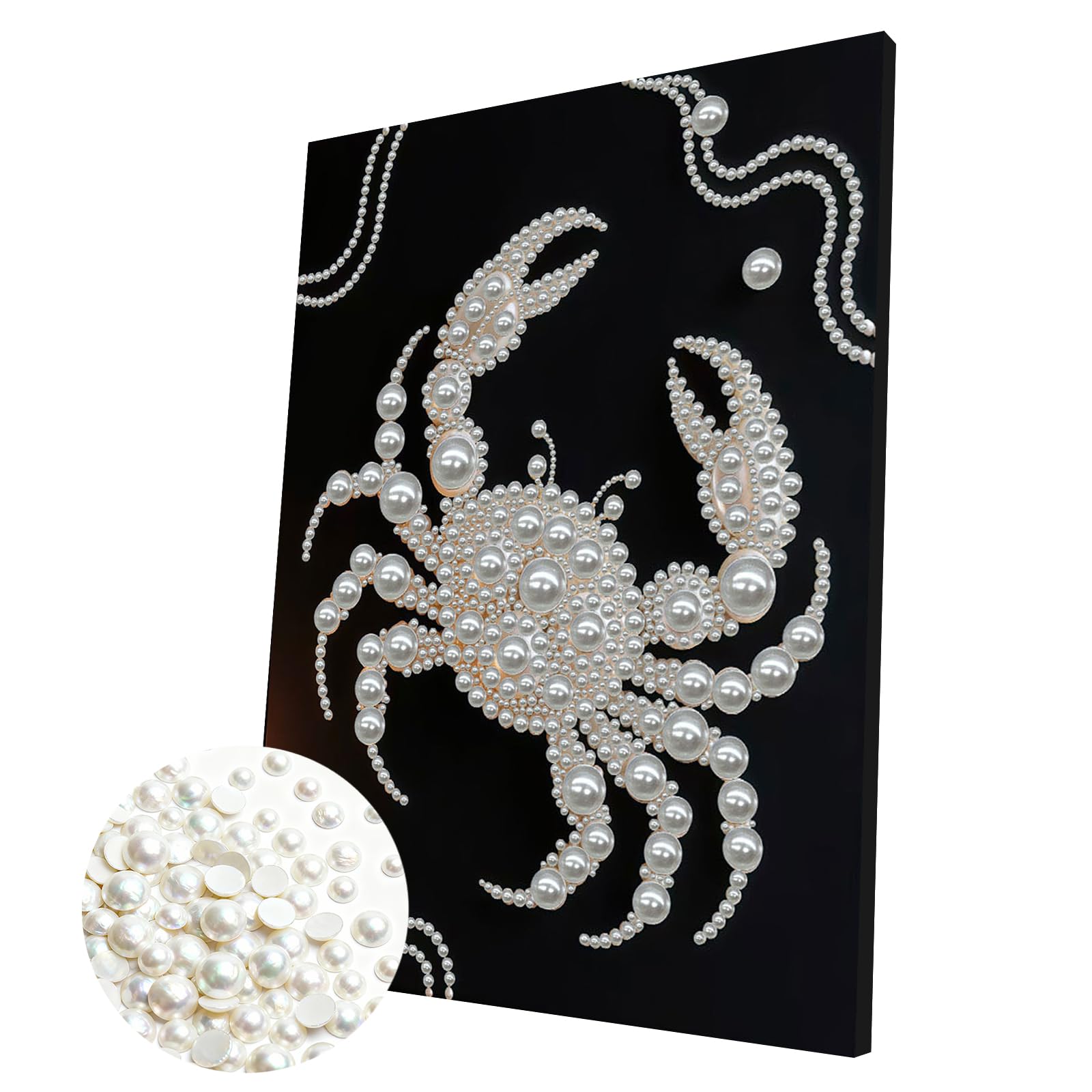DIY Pearl 3D Painting Kit with Wooden Frame, 3D Plastic Pearl Gemstone Ocean Art Craft for Adults Beginners, Home Decor Housewarming Gift, Diamond Dots for Wall Decor(Crab)(30 * 40cm)