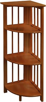 Casual Home Mission 4-Shelf Folding Solid Wood Corner Bookcase, Honey Oak New