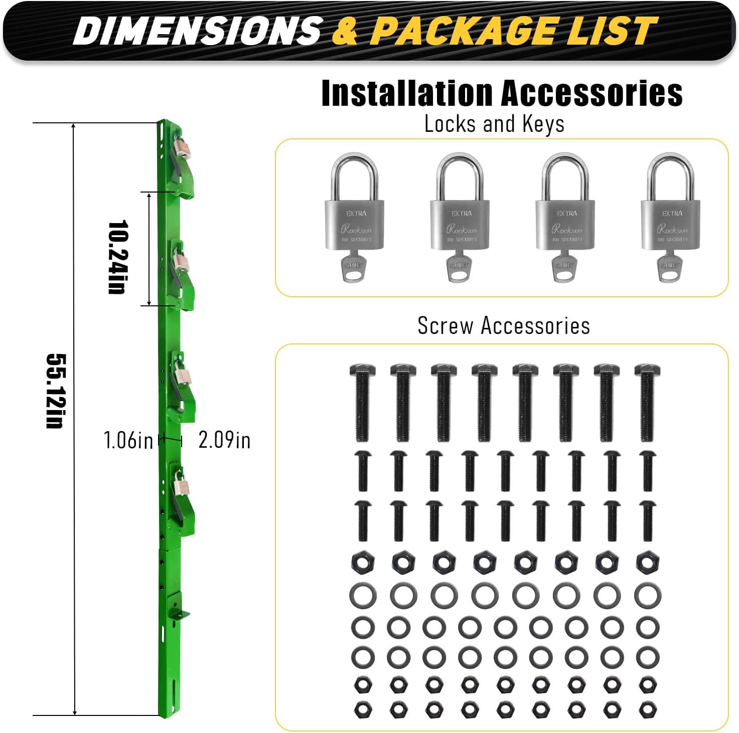 4 Place Weed Eater Rack Fit for Landscape Trailer Truck Open Utility Trailers Lockable Trimmer Rack Holder Carrier Mount On with 4 Lock Steel-Green