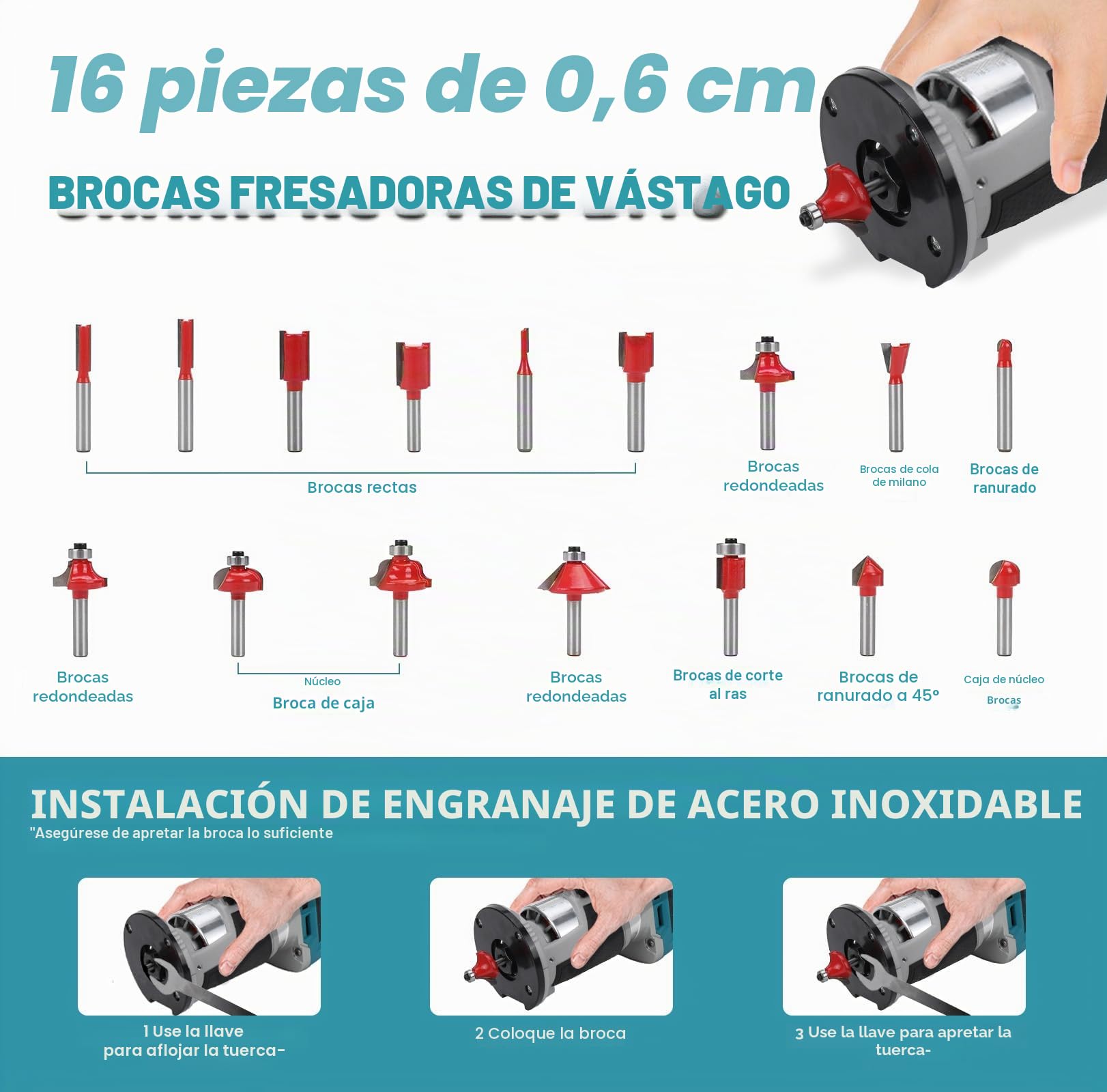 Router inalámbrico compatible con batería Makita 18 V (sin bateríe), recortadora de madera 800 W 6 velocidades, guía recta, rueda guía, 15 brocas fresado, conducto de polvo