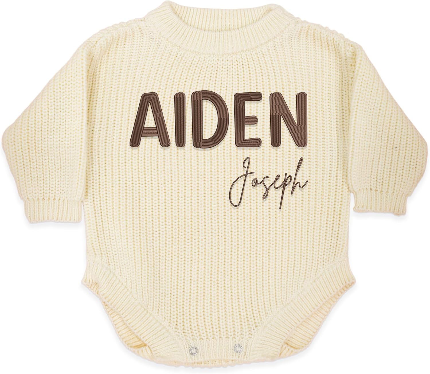 Personalized Chunky Knit Sweater Romper, Custom Baby Name, Embroidered Baby Outfit, Infant One-Piece Keepsake