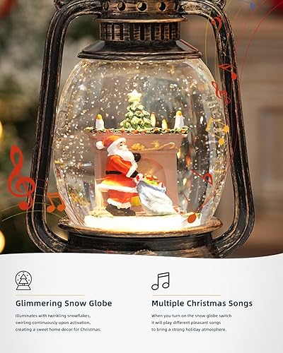 Miniatura 5 de Globo de nieve para decoración de Navidad para interiores, globo de nieve de Navidad, escena de Papá Noel brillante, forro USB/funciona con pilas,