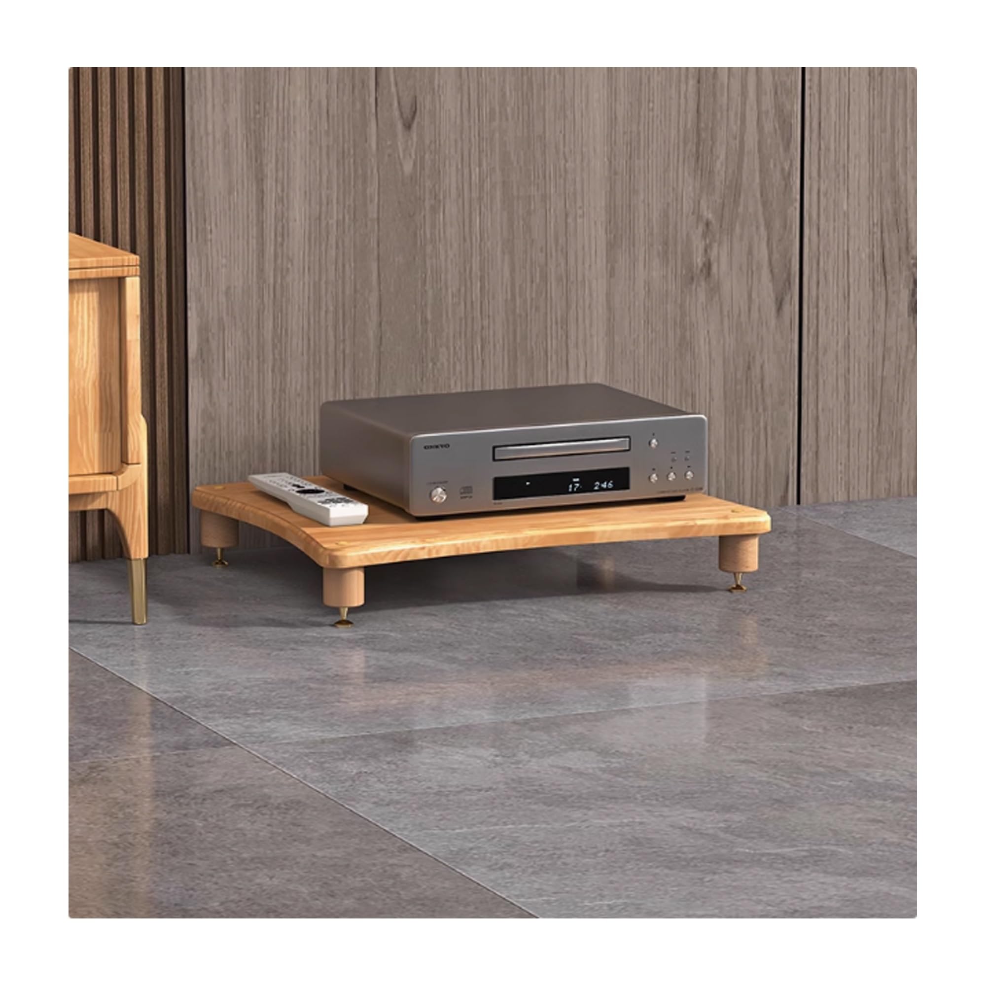 Supporto AV regolabile con ruote universali mensola angolare per console videogiochi e sala di registrazione, elegante soluzione di archiviazione multifunzionale in legno Oril, 60 x 48 x 10 cm
