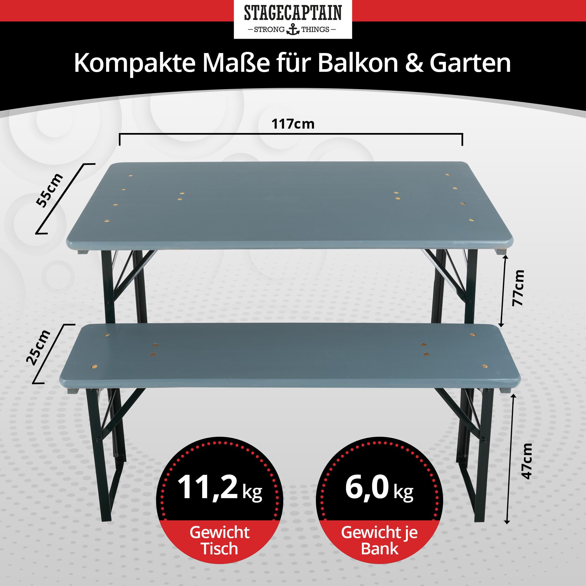 Stagecaptain Hirschgarten Set Tavolo Da Birreria Per Balcone 117 cm Grigio