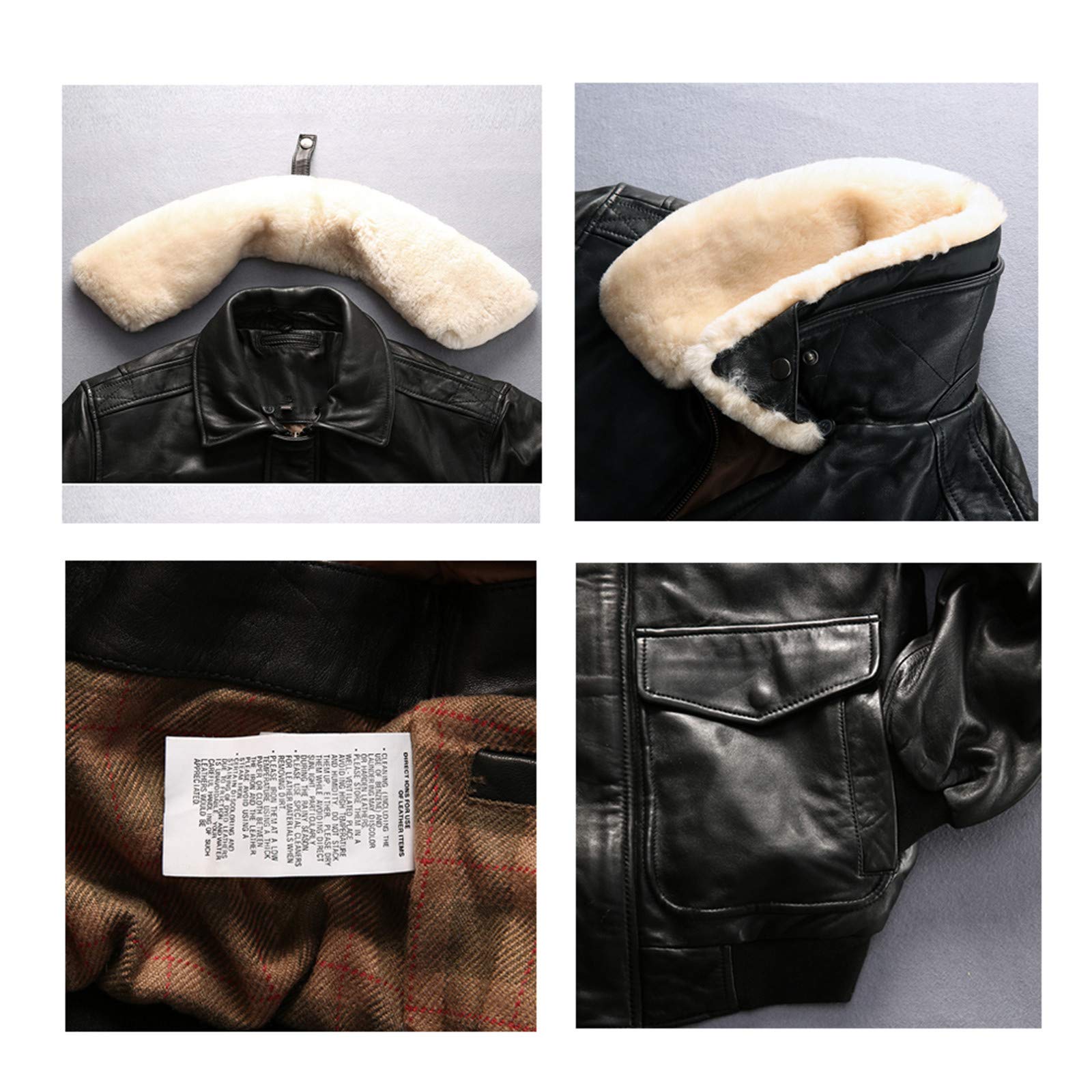 Echter Schaffell Bomberjacke Mit Echtfuchs-Kragen - 100% Schaffell Leder, Größen S Bis 8XL