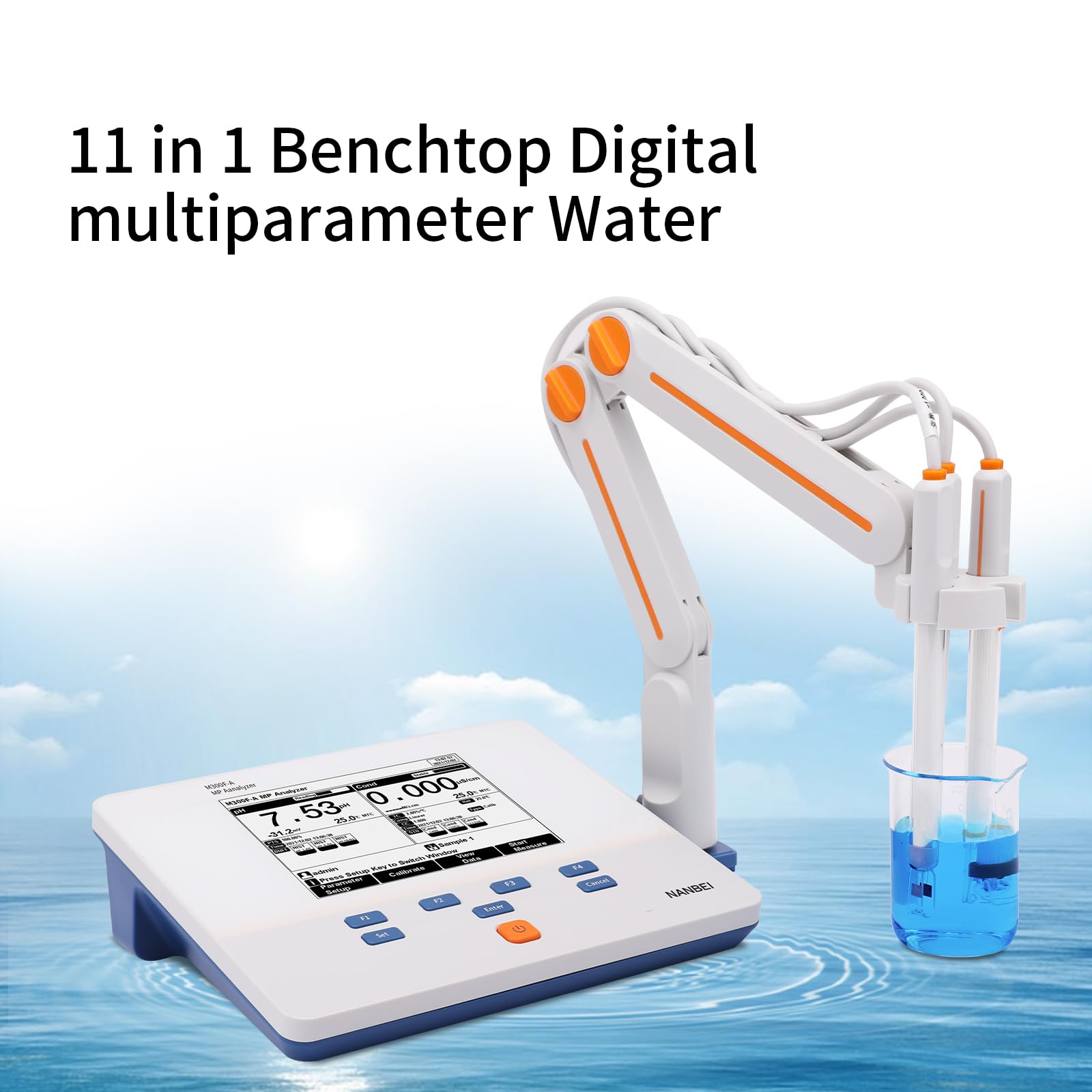 Agua multiparámetro digital 11 en 1, capacidad de datos de hasta 500 juegos para cada parámetro (compatible con GLP), mide la conductividad de iones de pH DO (M300F), soporte para comunicación