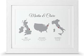 Met Engaged Married country outline map print (A3-42x30cm, Print & Premium Frame)
