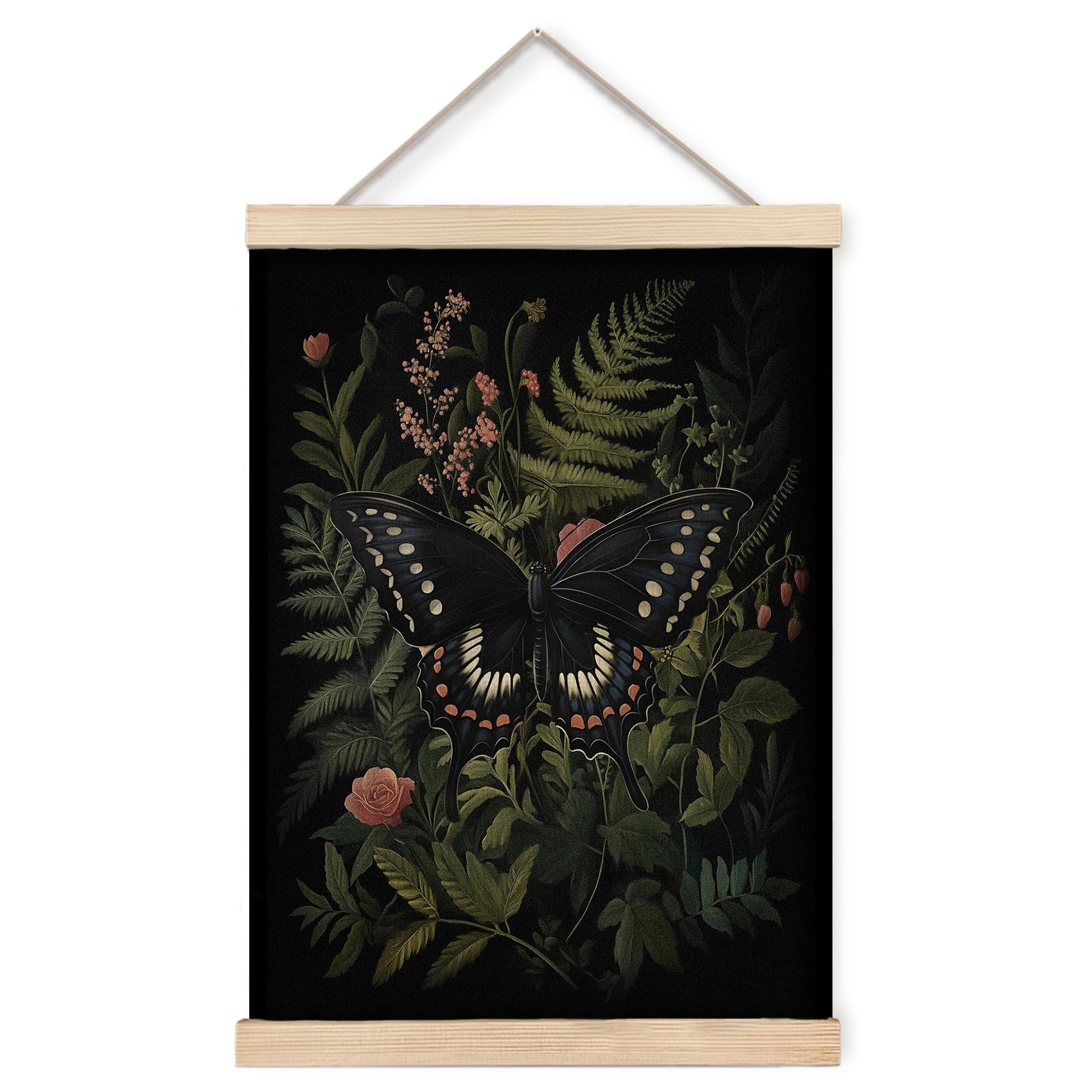 Foritho Dark Botanical Black Butterfly Poster Wall Art Framed, Moody Floral Moth Dark Academia Cottagecore Canvas Prints Wall Decor for Home Bedroom