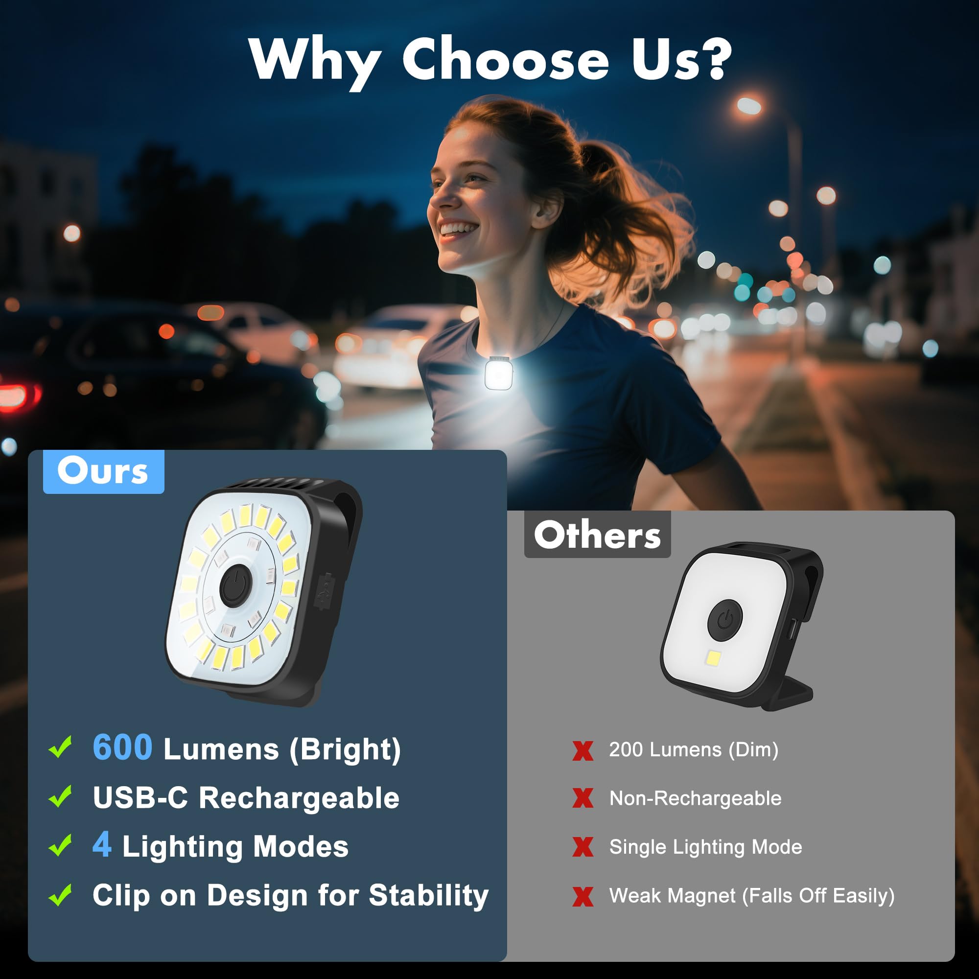 redaica 2 Pack Running Lights for Runners - Rechargeable Clip on Flashlight,Dog Flashlights for Night Walking, 4 Modes LED Running Light,Safety Lights at Night Running Gear for Jogging,Fishing,Camping