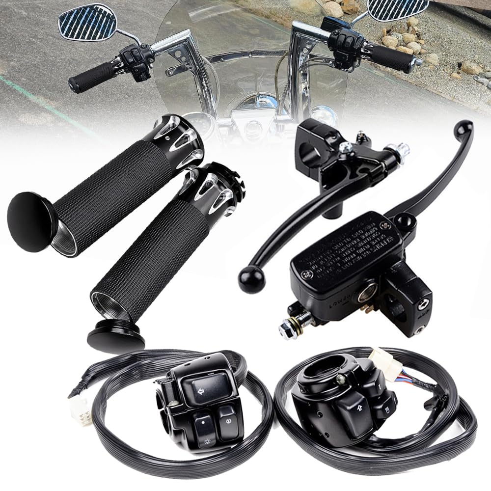 AutoXcessori Black kit Control Switches with Wiring Harness + Left Clutch Lever & Right Hydraulic Brake Master Cylinder + Hand Grips for 1