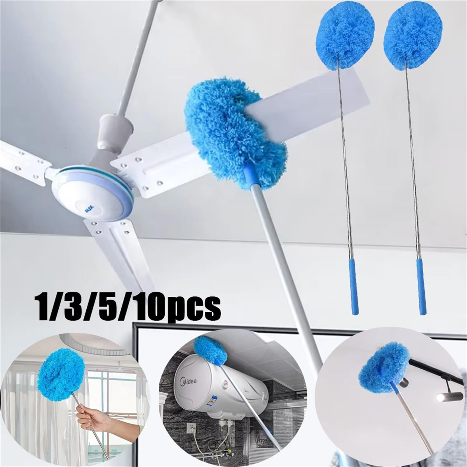 Plumero Atrapapolvo Ventilador de Techo Microfibra, Plumero Multifuncional con Mango Largo, Herramientas Limpieza for electrodomésticos, sin Esfuerzo, 1/3/5/10 Uds(15pcs)