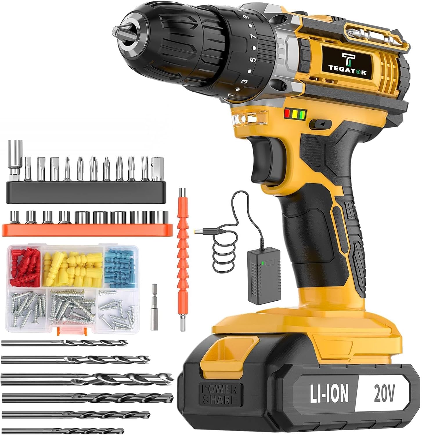 Set de Taladro Eléctrico con Batería y Cargador Tegatok 20V
