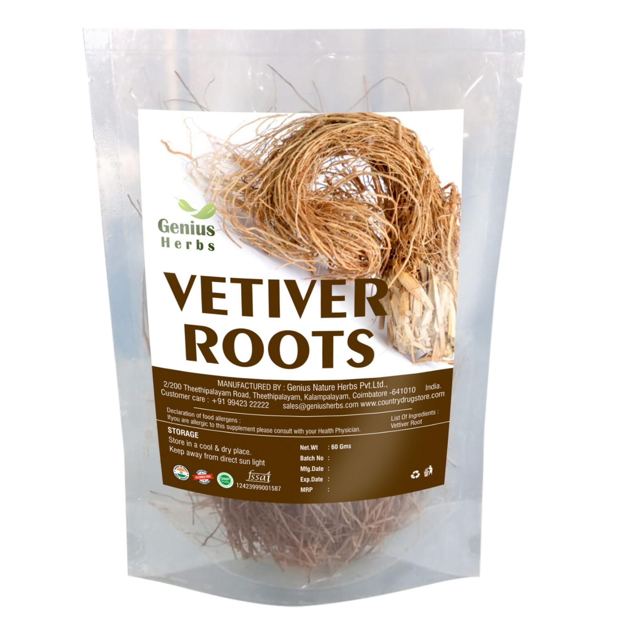 Genius Herbs Vetiver Roots – Premium Dried Khus Root, Natural Herbal Coolant, Cooling Wat…