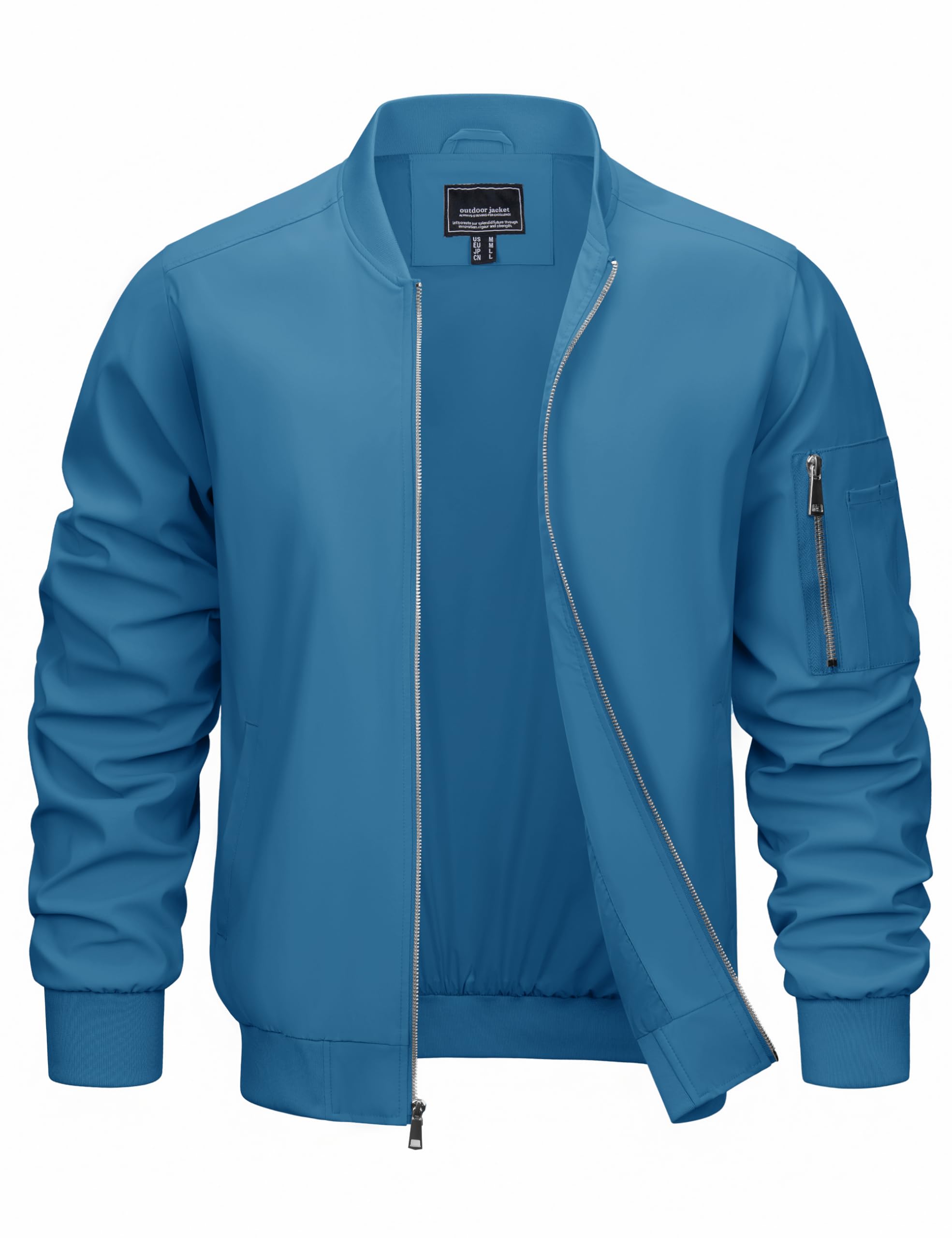 CRYSULLY Men's Fall Basic Style Running Bomber Jacket Ripstop Long Sleeve Coats Blue Green, X-Large