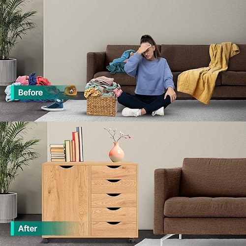 Miniatura 63 de Naomi Home Cómoda de 5 cajones para dormitorio, alta y elegante, con ruedas y estantes de almacenamiento, pequeña para guardarropa, para maquillaje,