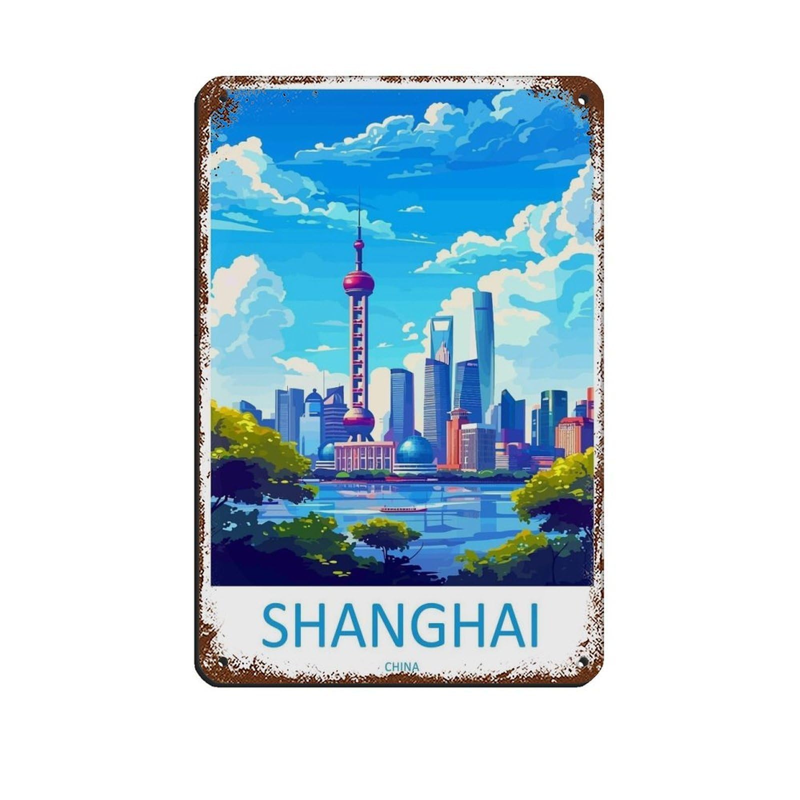 Shanghai Travel Art China Shanghai Art Gift Retro Poster Metal Tin Sign Chic Art Retro Iron Painting Bar People Cave Cafe Family Garage Poster Wall Decoration 8x12inch(20x30cm)