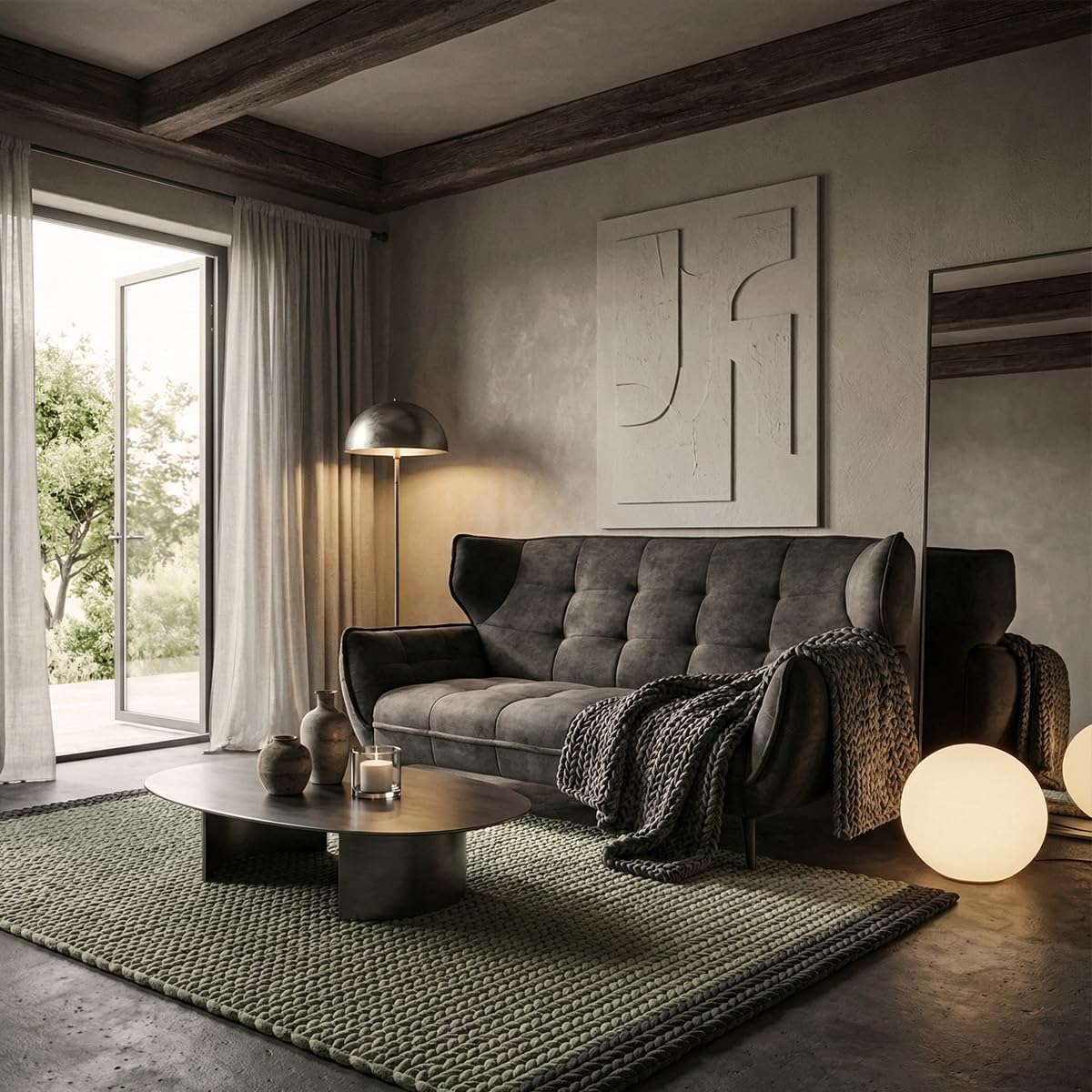 Produce Shop Canapé 2 places design en tissu velours style capitonné Vaaru - Anthracite
