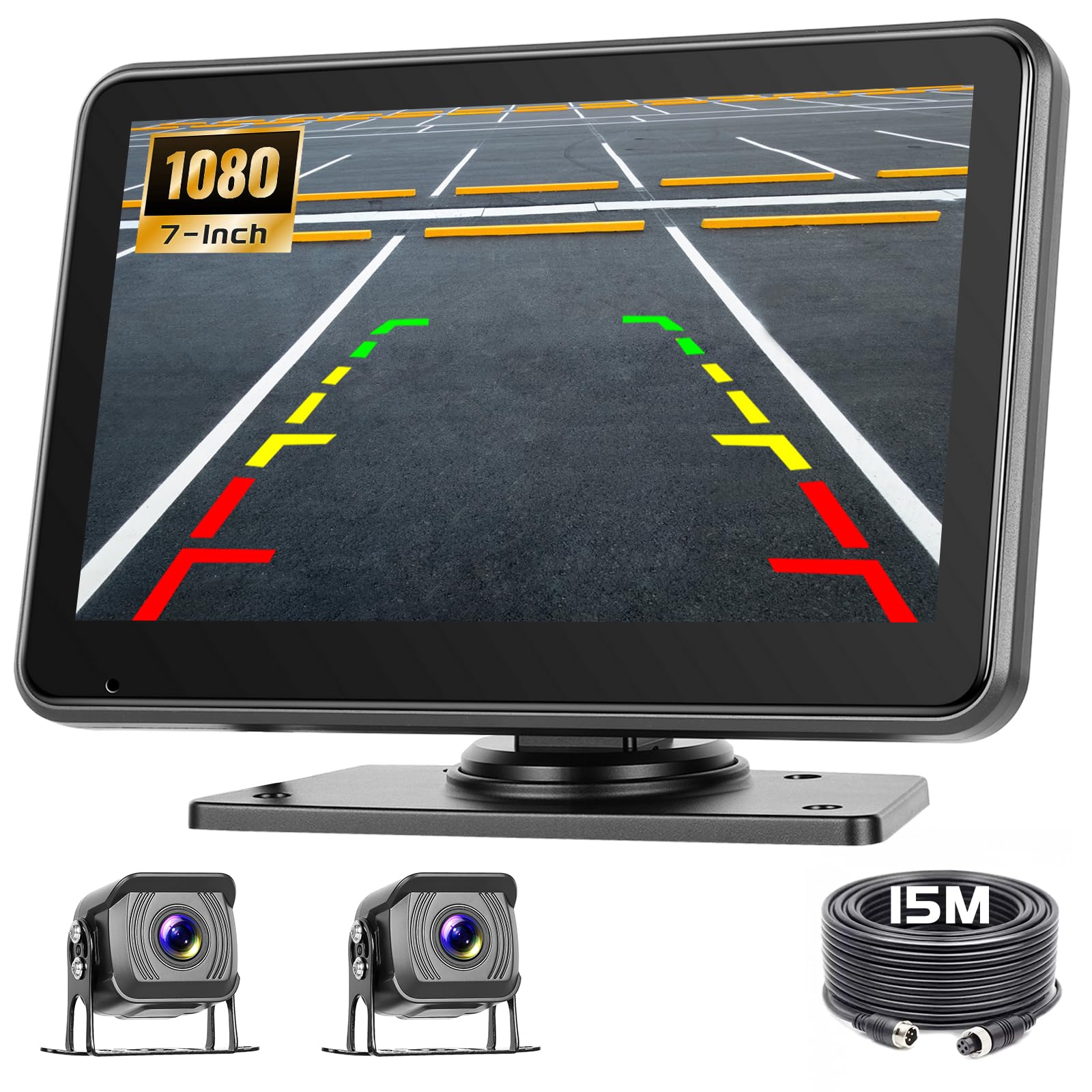 Roinvou Kit Caméra de Recul Numérique sans Fil avec Moniteur IPS 7 Pouces, Équipé de 2 Caméras 1080P/720P avec BSD, IP68, Vision Nocturne, pour Utilitaire, Voiture, Camping-Car, Remorque, 12V-24V