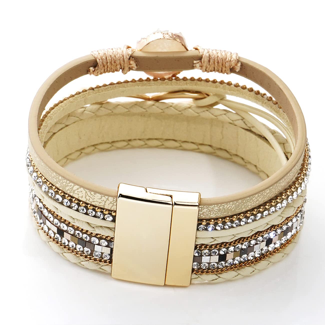 Suyi Multilayer Leather Wrap Bracelet Heart-Shape Wide Cuff Bracelets for Women