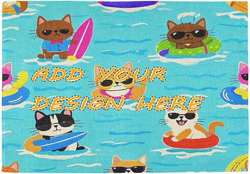 Manteles individuales personalizados de verano con dibujos animados azules para mesa de cocina, mantel individual reutilizable para bebé, juegos de