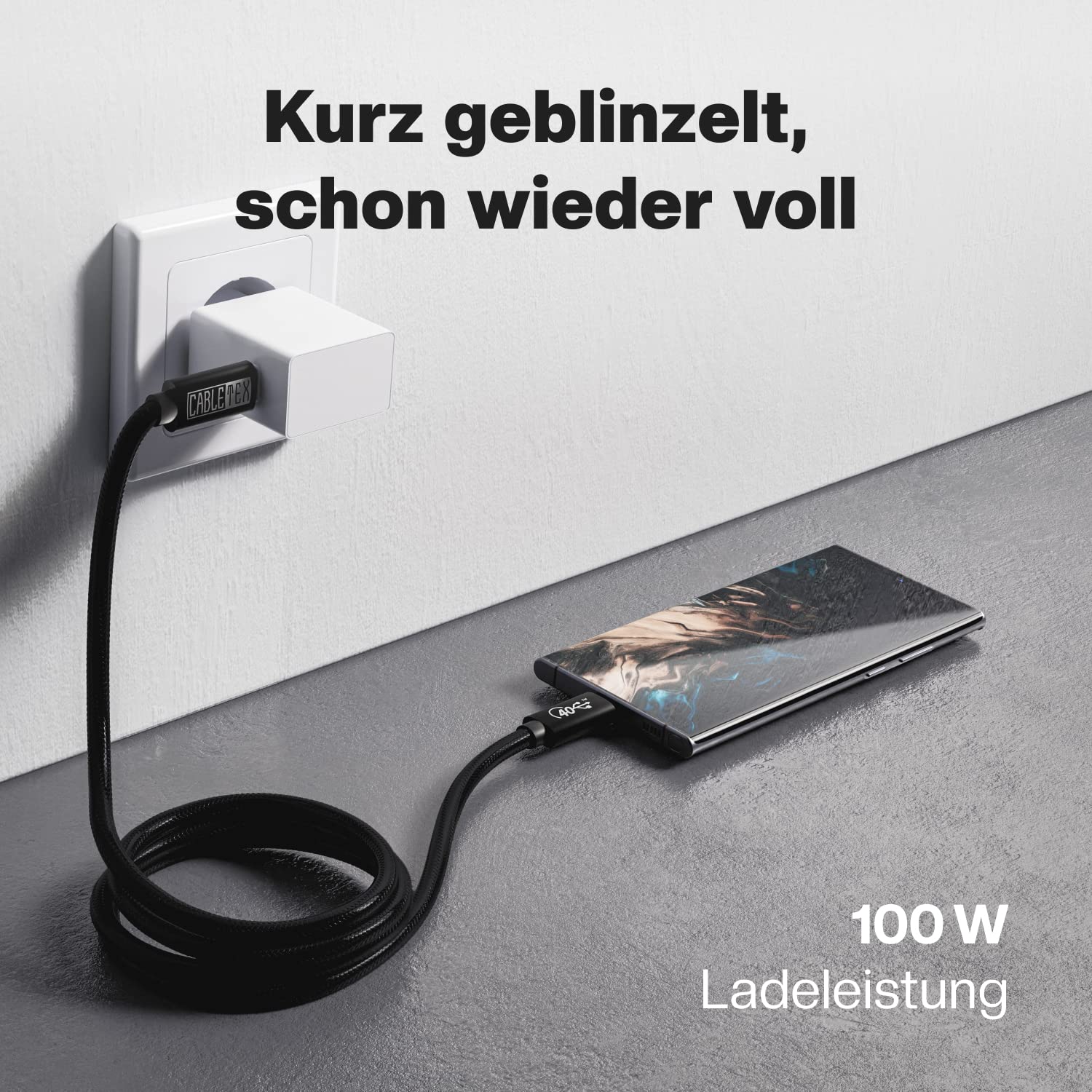 CABLETEX 2m USB 4 Gen3x2 Monitorkabel für Thunderbolt 3 | 40GBit/s | 8K Video | 100W | 5A | 20V | Für MacBook Pro M1 & M2, USB-C Bildschirm, Docking Stations, SSD, eGPU