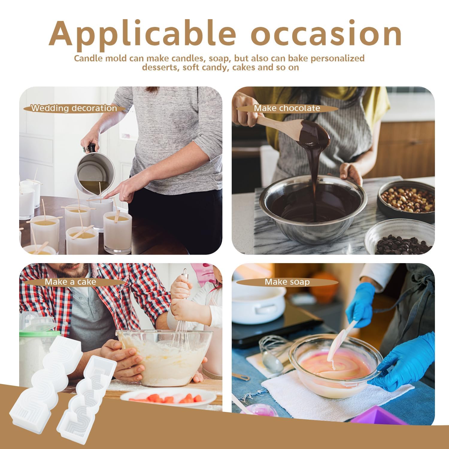 Moule Bougie Silicone En Forme De Vague 3D - 2 Pièces - Pour Résine, Savon, Chocolat DIY