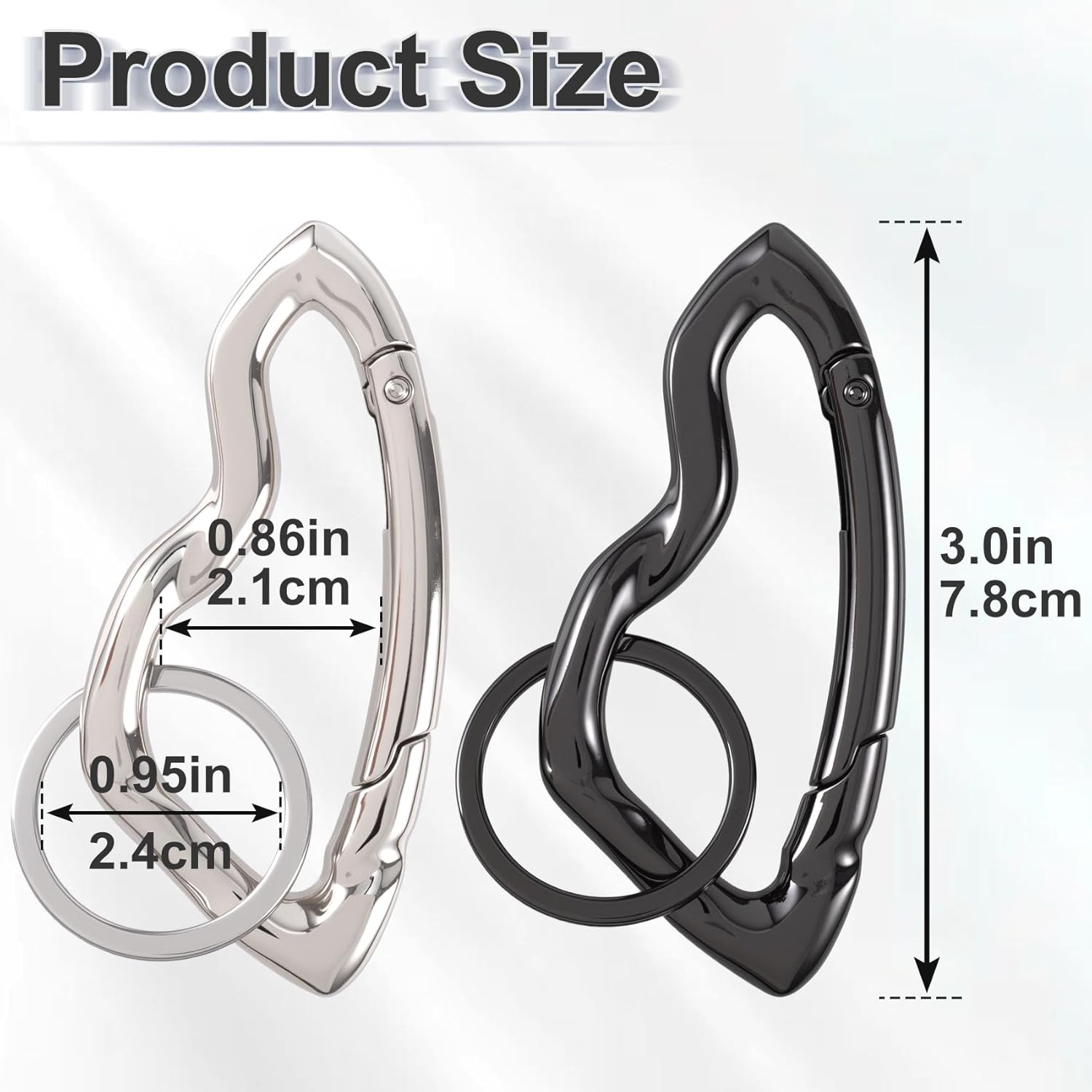 2 Packs Cool Carabiner Keychain, Irregular Metal Spring Snap Key Ring, Y2K Cute Carabiner Clip with Keyrings for Backpacks, Purses, Keys - Silver, Black - Image 2