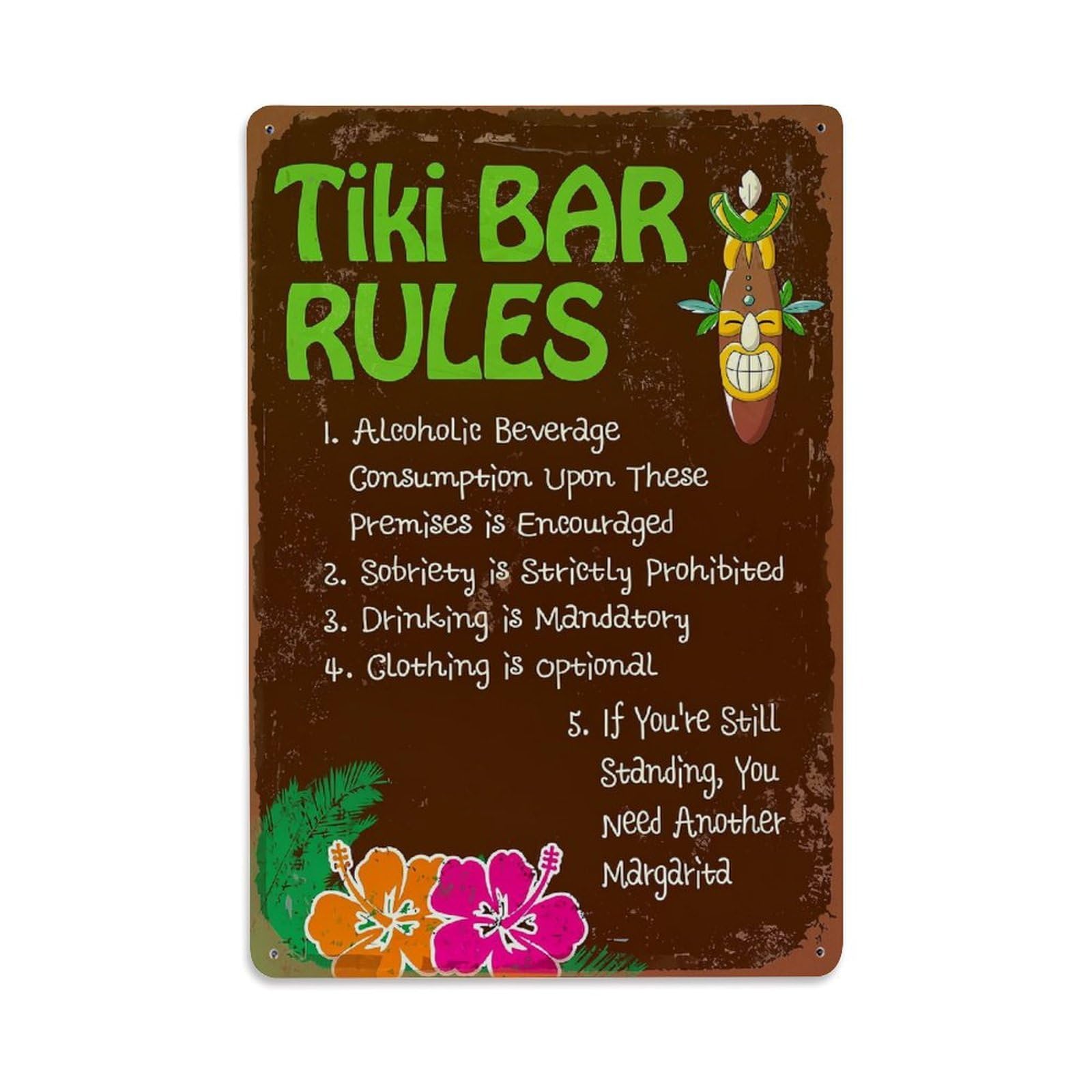 Jdfenggu Vintage Tiki Bar Rules Sign Retro Metal Tin Sign, Decor Art Poster For Bar, Home, Man Cave, Kitchen, Laundry Room Gift 8X12inch