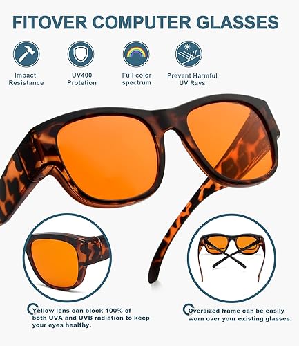 Miniatura 4 de BLUELESS Se adapta a anteojos de computadora con lentes de dormir teñidos de naranja, tortuga