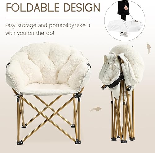 Miniatura 6 de Villeston Silla plegable cómoda de gran tamaño, silla grande para dormitorio, silla platillo para adultos, silla redonda y luna mariposa, plegable,