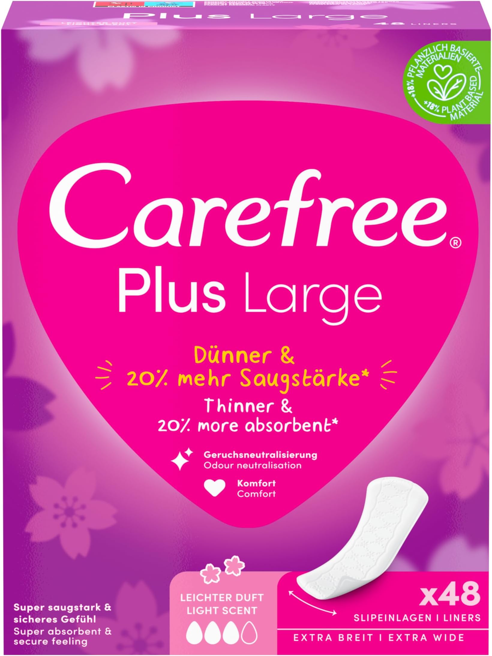48 x Large Plus Large Pantiliners with Light Fragrance, Super Absorbent to Lock in Liquids Instantly, Large