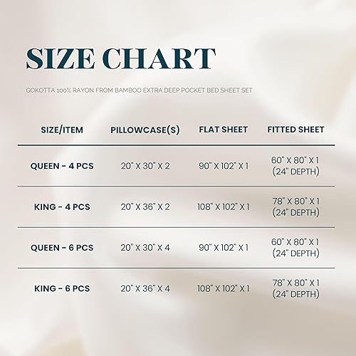 Miniatura 8 de GOKOTTA Sábanas de bambú de lujo con correas elásticas en las esquinas, bolsillo extra profundo de 24 pulgadas, enfriamiento para personas que