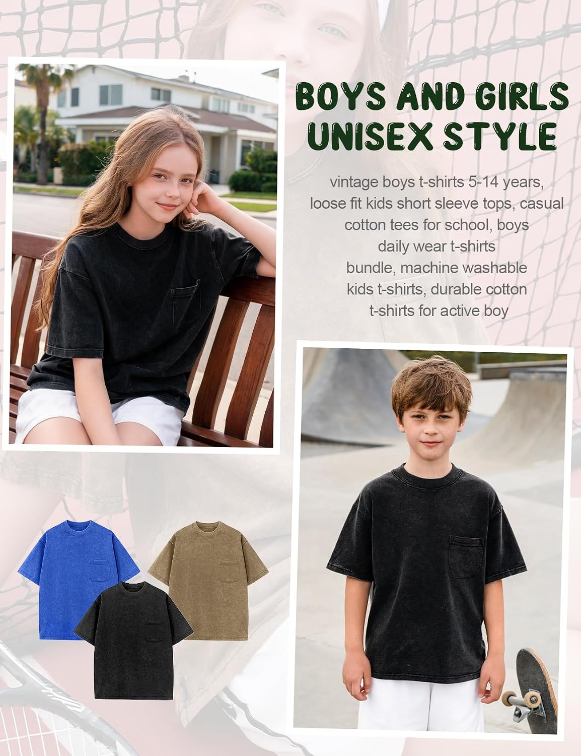 3 Pack Boys Shirts Short Sleeve Acid Wash Kids T-Shirts 5-14 Years