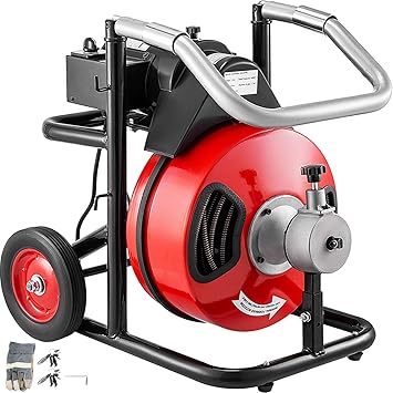 Vevor Drain Cleaner Machine 100ftx1 2in Electric Drain Auger 550w Sewer Snake Drill Machine Fit 1 Inch 25mm To 4 Inch 100mm Pipes W Wheels Cutters Foot Switch For Drain Cleaners Plumbers Amazon Com