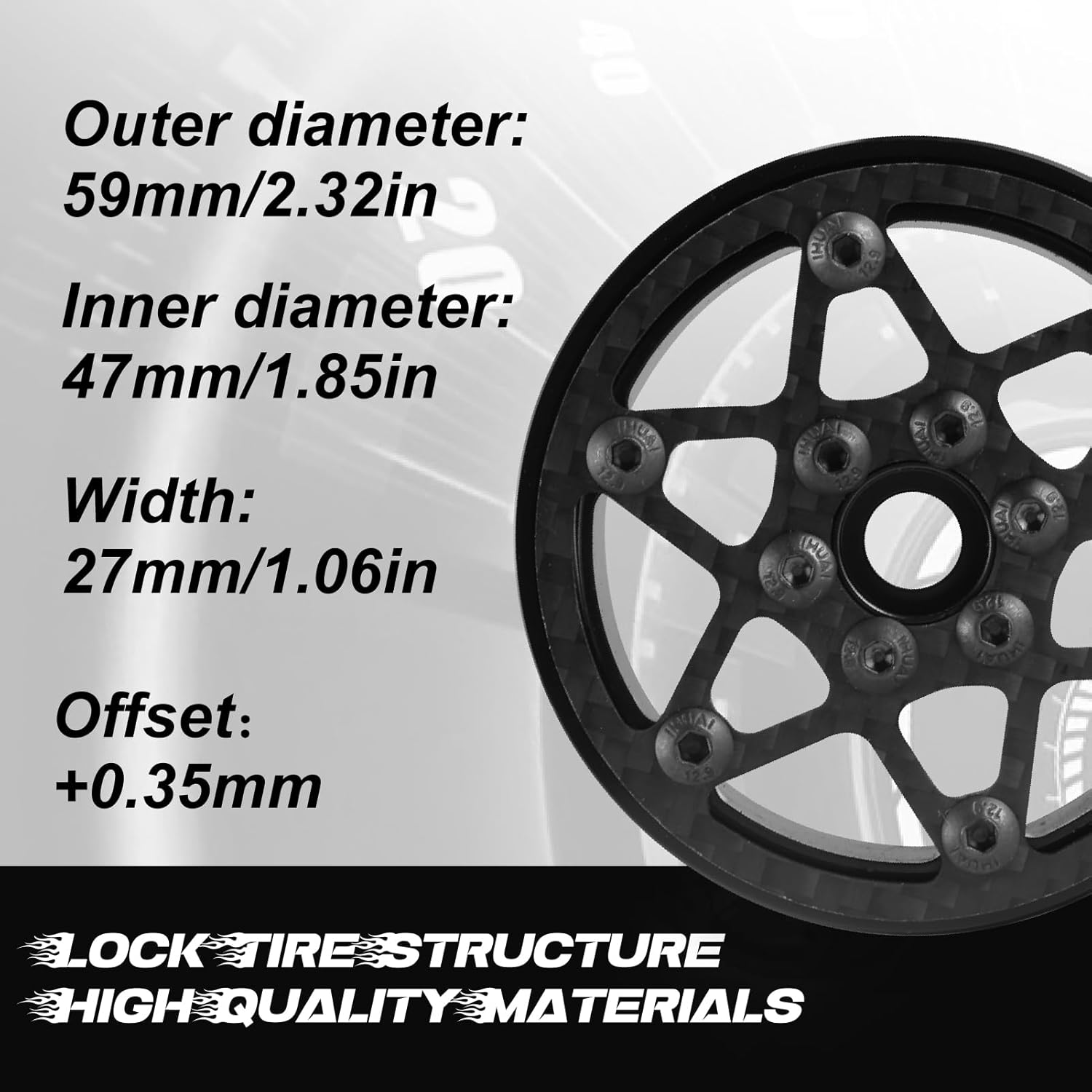 Beadlock Wheel Rims 4PCS 1.9" Upgraded Carbon Fiber Aluminum Wheel Hub Compatible with 1/10 RC Crawler Gen8 TRX-4 Axial VS4-10 Capra SCX10 RC Car Accessories (Patten A)