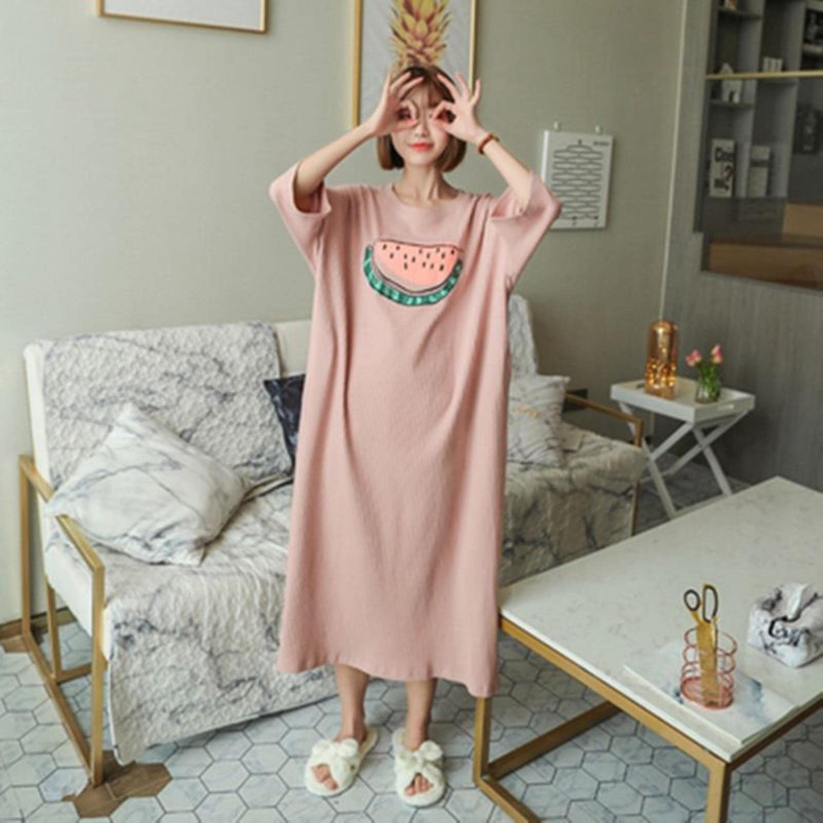 Camicia da Notte Oversized Summer Skin Skin Femmina Pigiama dei Cartoni Animati Casual A Maniche Corte Pigiama Sottile Pigiama Plus Size Nightdress