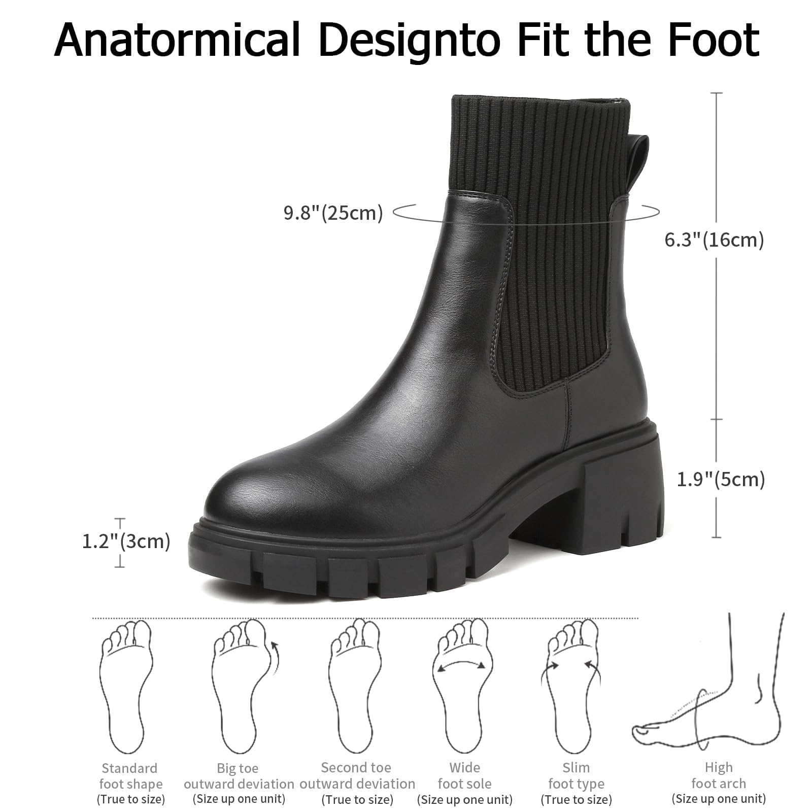 Womens Boots Chelsea Boots Women Ankle Boots Platform Ladies Walking Waterproof Chunky Heel Lug Sole Slip On Boot