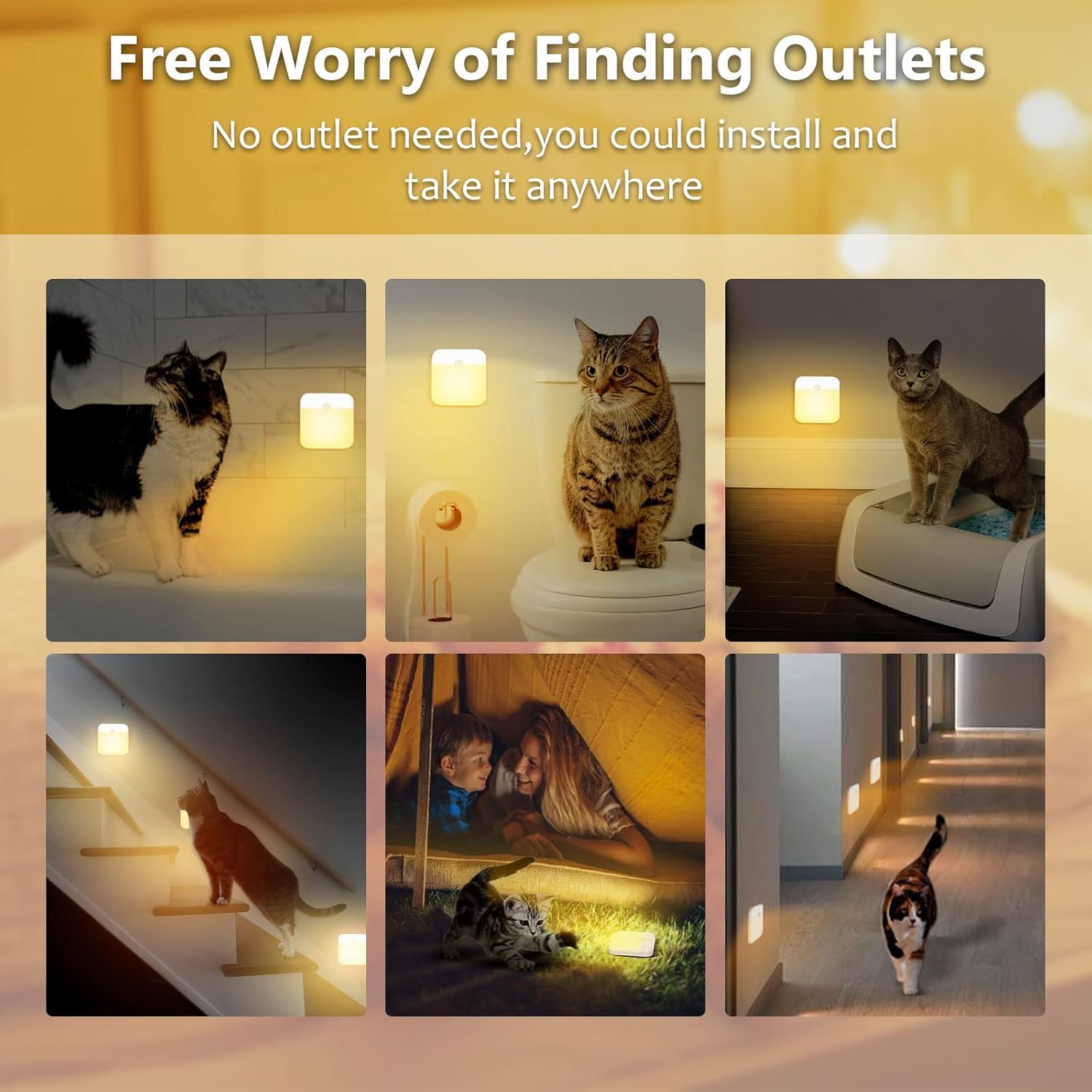 USB Rechargeable Battery Night Light Indoor,Stick-on Motion Sensor Puck Night Lights-No Need Plug Into Wall, Mini Motion Sensor Closet Lights for Stair Hallway Bedroom Toilet Cabinet, 6 pcs,2 Colors